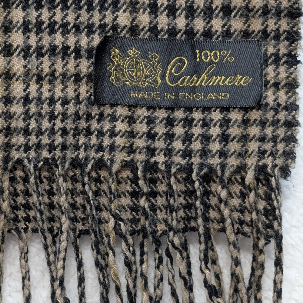 Houndstooth Cashmere Scarf Black and Tan Made In England Unisex Natural Fibers